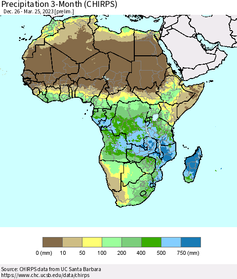 Africa Precipitation 3-Month (CHIRPS) Thematic Map For 12/26/2022 - 3/25/2023