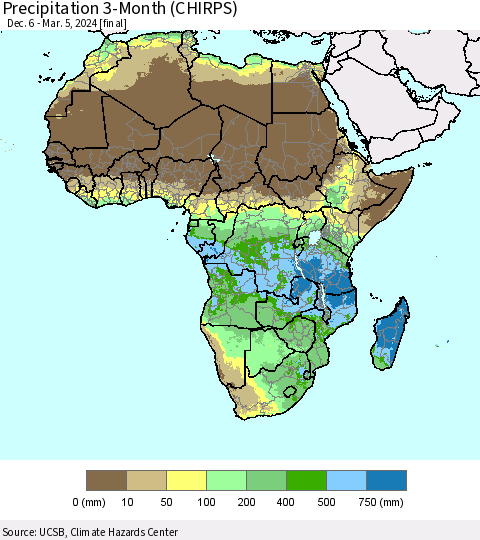 Africa Precipitation 3-Month (CHIRPS) Thematic Map For 12/6/2023 - 3/5/2024