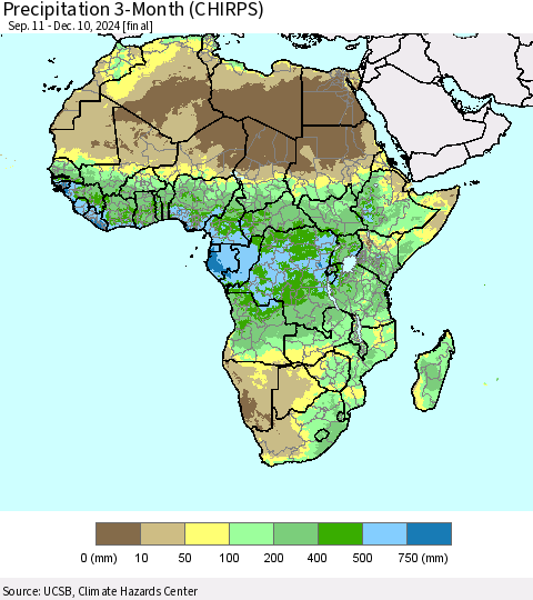 Africa Precipitation 3-Month (CHIRPS) Thematic Map For 9/11/2024 - 12/10/2024