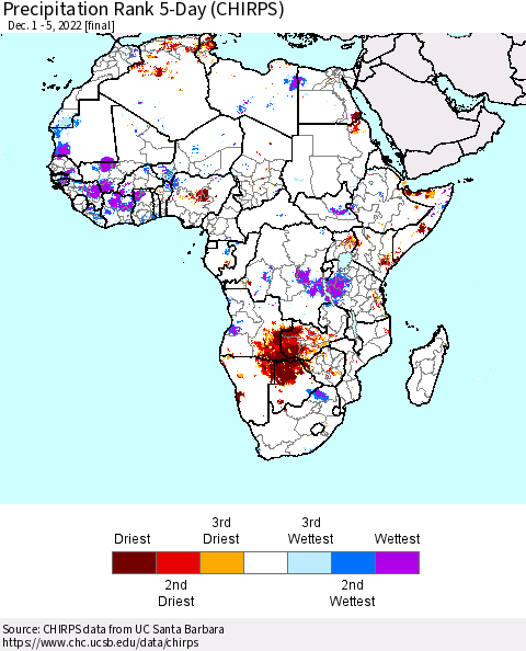 Africa Precipitation Rank 5-Day (CHIRPS) Thematic Map For 12/1/2022 - 12/5/2022