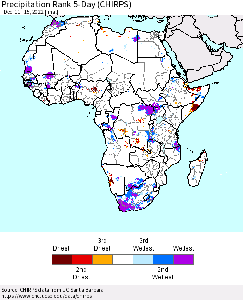 Africa Precipitation Rank 5-Day (CHIRPS) Thematic Map For 12/11/2022 - 12/15/2022