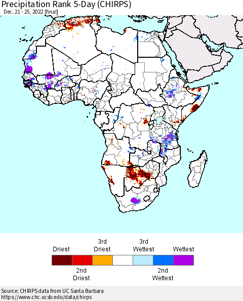 Africa Precipitation Rank 5-Day (CHIRPS) Thematic Map For 12/21/2022 - 12/25/2022