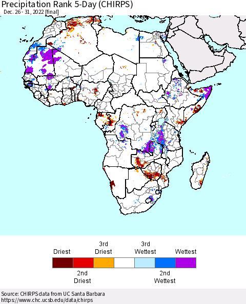 Africa Precipitation Rank 5-Day (CHIRPS) Thematic Map For 12/26/2022 - 12/31/2022