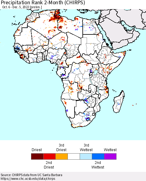 Africa Precipitation Rank 2-Month (CHIRPS) Thematic Map For 10/6/2022 - 12/5/2022