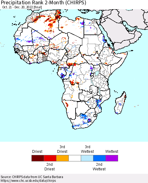 Africa Precipitation Rank 2-Month (CHIRPS) Thematic Map For 10/21/2022 - 12/20/2022