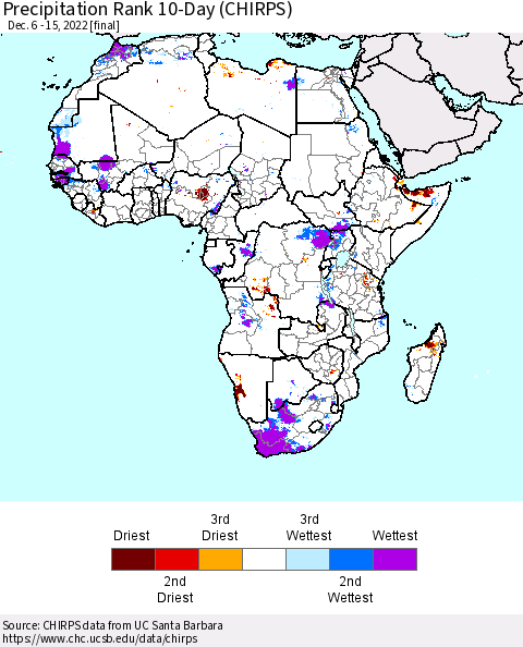 Africa Precipitation Rank since 1981, 10-Day (CHIRPS) Thematic Map For 12/6/2022 - 12/15/2022