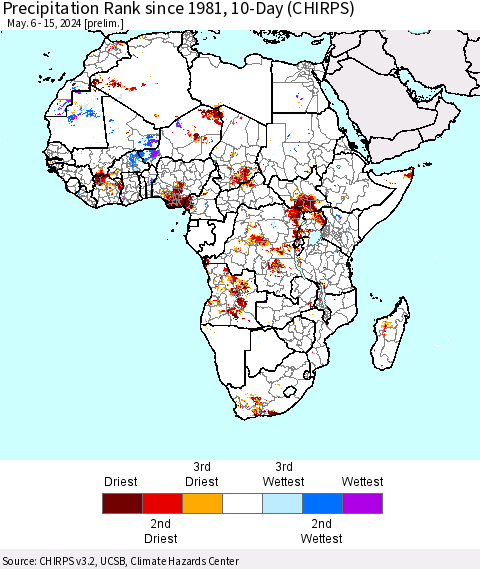 Africa Precipitation Rank since 1981, 10-Day (CHIRPS) Thematic Map For 5/6/2024 - 5/15/2024