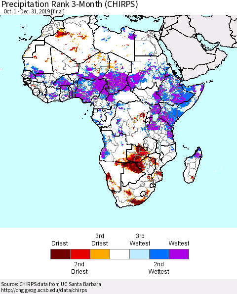 Africa Precipitation Rank since 1981, 3-Month (CHIRPS) Thematic Map For 10/1/2019 - 12/31/2019