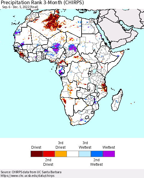 Africa Precipitation Rank 3-Month (CHIRPS) Thematic Map For 9/6/2022 - 12/5/2022