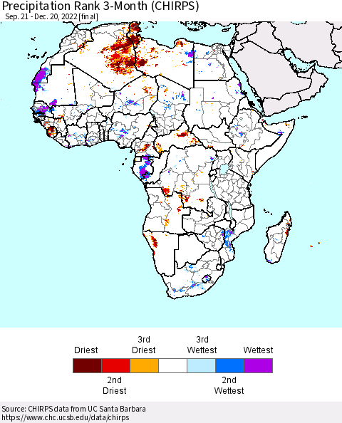 Africa Precipitation Rank 3-Month (CHIRPS) Thematic Map For 9/21/2022 - 12/20/2022