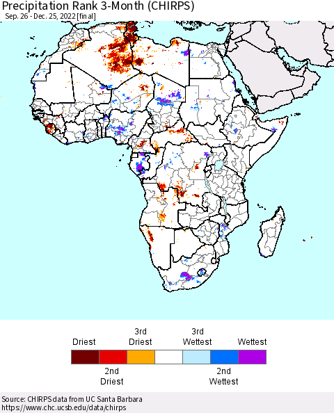 Africa Precipitation Rank 3-Month (CHIRPS) Thematic Map For 9/26/2022 - 12/25/2022