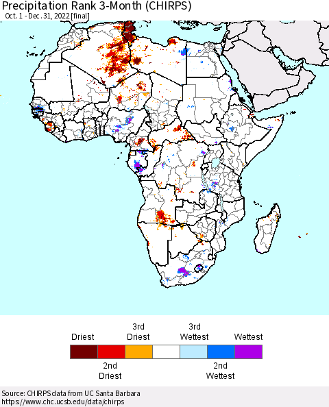 Africa Precipitation Rank 3-Month (CHIRPS) Thematic Map For 10/1/2022 - 12/31/2022