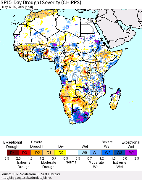 Africa SPI 5-Day Drought Severity (CHIRPS) Thematic Map For 5/6/2019 - 5/10/2019