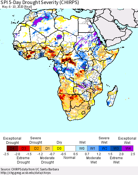 Africa SPI 5-Day Drought Severity (CHIRPS) Thematic Map For 5/6/2020 - 5/10/2020