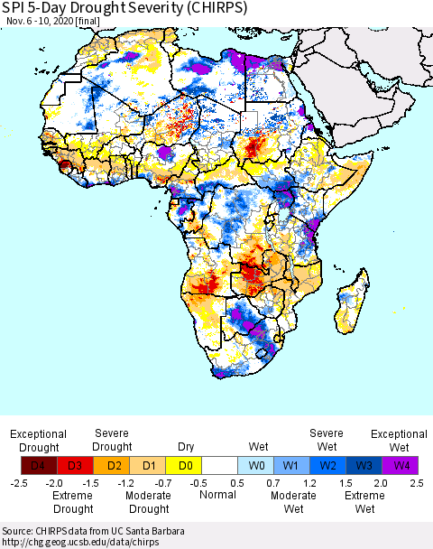 Africa SPI 5-Day Drought Severity (CHIRPS) Thematic Map For 11/6/2020 - 11/10/2020