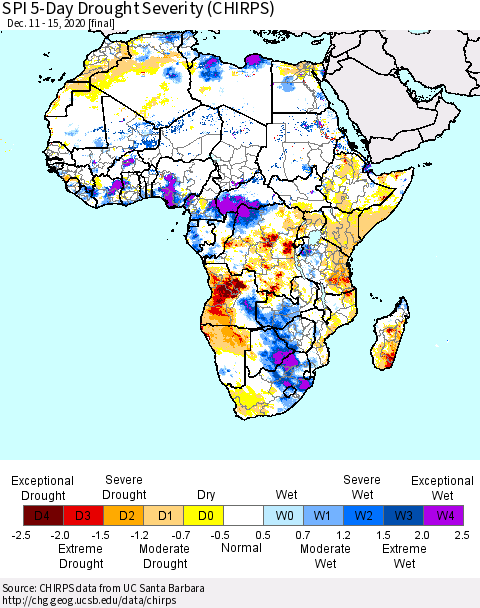 Africa SPI 5-Day Drought Severity (CHIRPS) Thematic Map For 12/11/2020 - 12/15/2020
