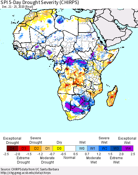 Africa SPI 5-Day Drought Severity (CHIRPS) Thematic Map For 12/21/2020 - 12/25/2020