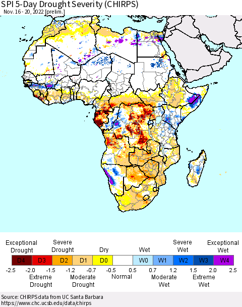 Africa SPI 5-Day Drought Severity (CHIRPS) Thematic Map For 11/16/2022 - 11/20/2022