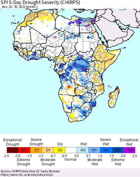 Africa SPI 5-Day Drought Severity (CHIRPS) Thematic Map For 11/26/2022 - 11/30/2022