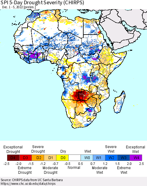 Africa SPI 5-Day Drought Severity (CHIRPS) Thematic Map For 12/1/2022 - 12/5/2022