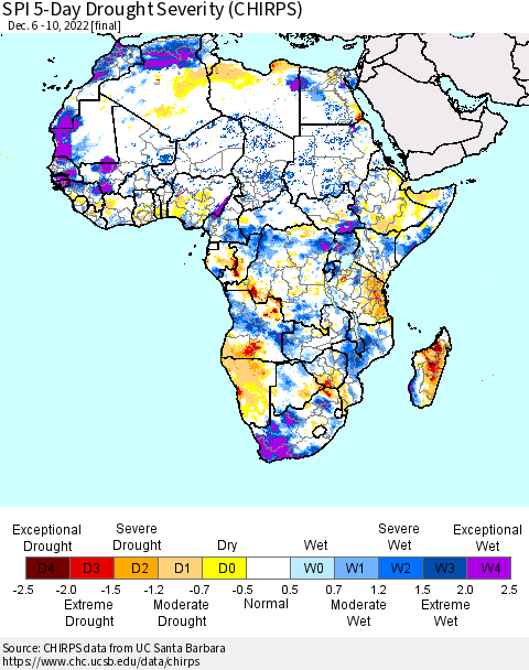 Africa SPI 5-Day Drought Severity (CHIRPS) Thematic Map For 12/6/2022 - 12/10/2022