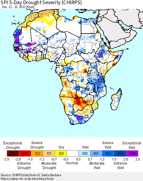 Africa SPI 5-Day Drought Severity (CHIRPS) Thematic Map For 12/21/2022 - 12/25/2022