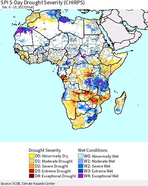 Africa SPI 5-Day Drought Severity (CHIRPS) Thematic Map For 12/6/2023 - 12/10/2023