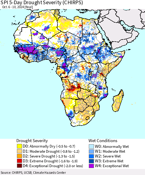 Africa SPI 5-Day Drought Severity (CHIRPS) Thematic Map For 10/6/2024 - 10/10/2024