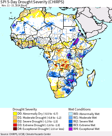Africa SPI 5-Day Drought Severity (CHIRPS) Thematic Map For 11/11/2024 - 11/15/2024