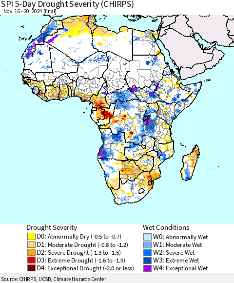 Africa SPI 5-Day Drought Severity (CHIRPS) Thematic Map For 11/16/2024 - 11/20/2024