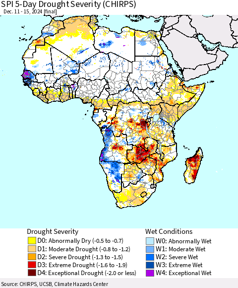 Africa SPI 5-Day Drought Severity (CHIRPS) Thematic Map For 12/11/2024 - 12/15/2024