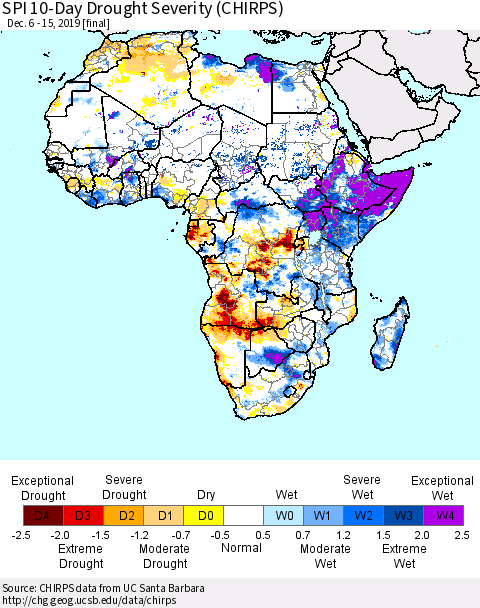 Africa SPI 10-Day Drought Severity (CHIRPS) Thematic Map For 12/6/2019 - 12/15/2019