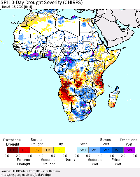 Africa SPI 10-Day Drought Severity (CHIRPS) Thematic Map For 12/6/2020 - 12/15/2020