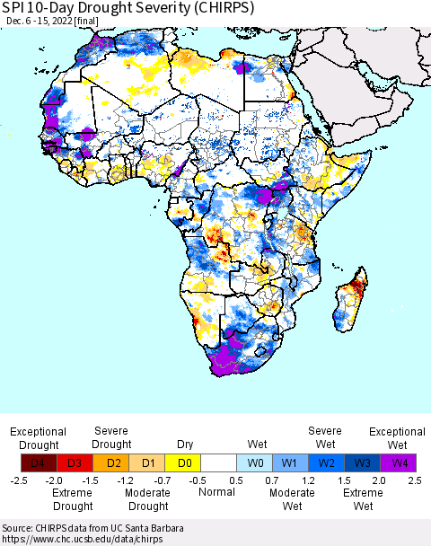 Africa SPI 10-Day Drought Severity (CHIRPS) Thematic Map For 12/6/2022 - 12/15/2022
