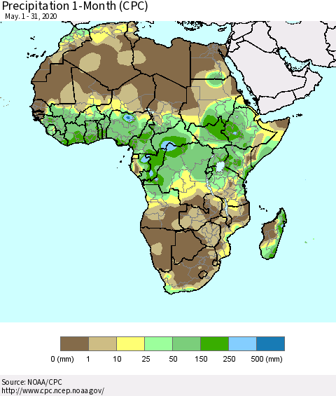 Africa Precipitation 1-Month (CPC) Thematic Map For 5/1/2020 - 5/31/2020