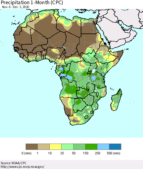 Africa Precipitation 1-Month (CPC) Thematic Map For 11/6/2020 - 12/5/2020
