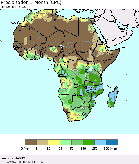 Africa Precipitation 1-Month (CPC) Thematic Map For 2/6/2021 - 3/5/2021