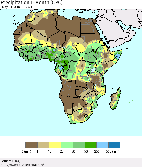 Africa Precipitation 1-Month (CPC) Thematic Map For 5/11/2021 - 6/10/2021