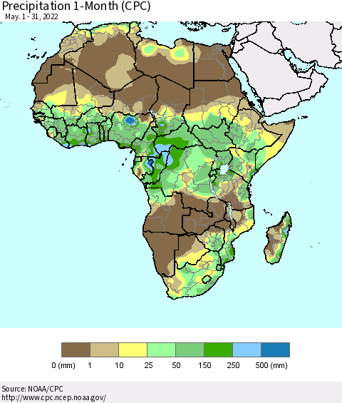 Africa Precipitation 1-Month (CPC) Thematic Map For 5/1/2022 - 5/31/2022