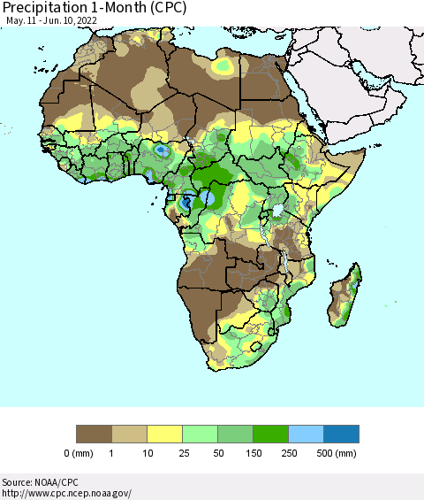 Africa Precipitation 1-Month (CPC) Thematic Map For 5/11/2022 - 6/10/2022