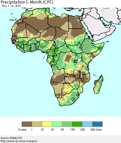 Africa Precipitation 1-Month (CPC) Thematic Map For 5/1/2023 - 5/31/2023