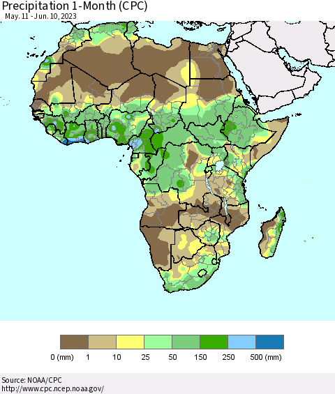 Africa Precipitation 1-Month (CPC) Thematic Map For 5/11/2023 - 6/10/2023
