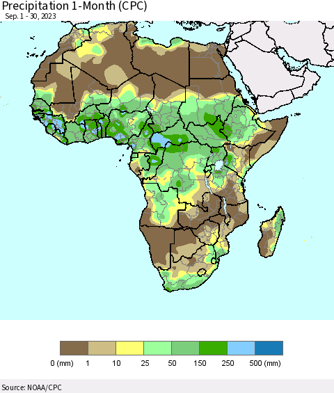 Africa Precipitation 1-Month (CPC) Thematic Map For 9/1/2023 - 9/30/2023