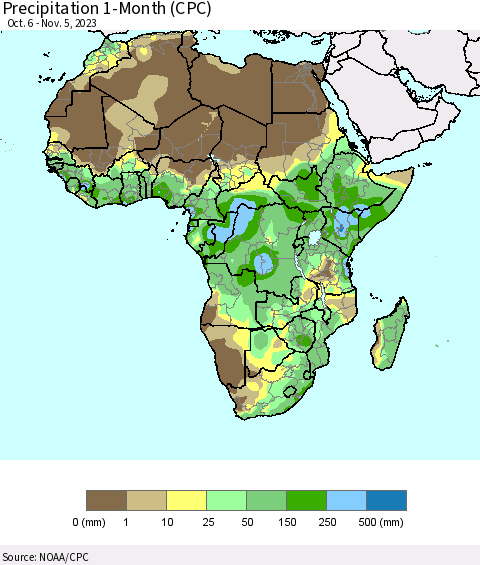 Africa Precipitation 1-Month (CPC) Thematic Map For 10/6/2023 - 11/5/2023