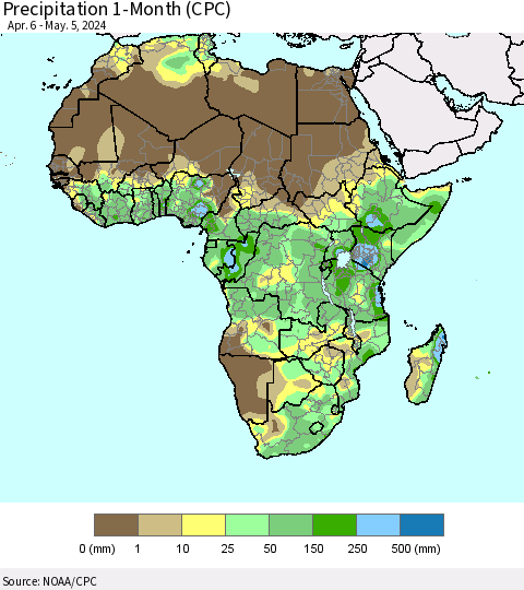 Africa Precipitation 1-Month (CPC) Thematic Map For 4/6/2024 - 5/5/2024