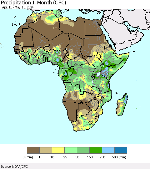 Africa Precipitation 1-Month (CPC) Thematic Map For 4/11/2024 - 5/10/2024