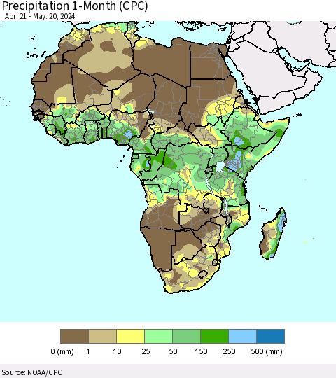 Africa Precipitation 1-Month (CPC) Thematic Map For 4/21/2024 - 5/20/2024