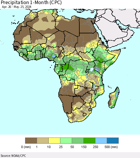 Africa Precipitation 1-Month (CPC) Thematic Map For 4/26/2024 - 5/25/2024