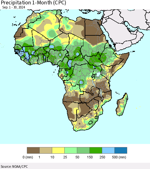 Africa Precipitation 1-Month (CPC) Thematic Map For 9/1/2024 - 9/30/2024