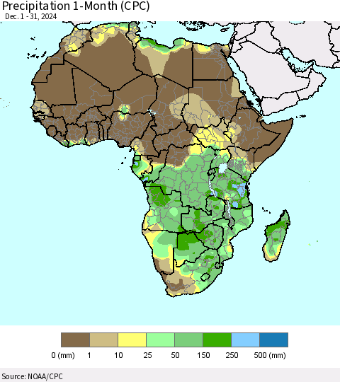 Africa Precipitation 1-Month (CPC) Thematic Map For 12/1/2024 - 12/31/2024